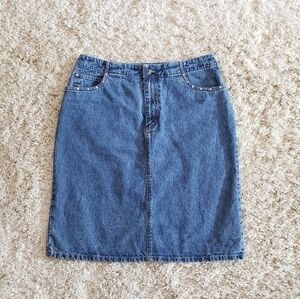 VINTAGE 90s Faded Glory Denim Skirt with Rhinestone pocket SZ 14